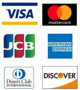 Visa、JCB、Mastercard、American Express、Diners Club、DISCOVERがご利用いただけます